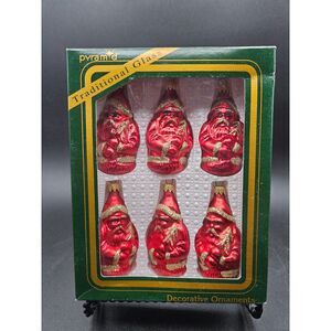 Vintage Pyramid Red with Gold Glass Santa Shaped Christmas Ornaments Set Of 6